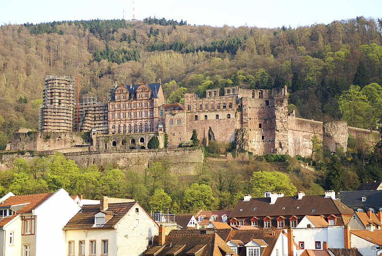 Schloss Heidelberg, von der Alten Brcke aus gesehen