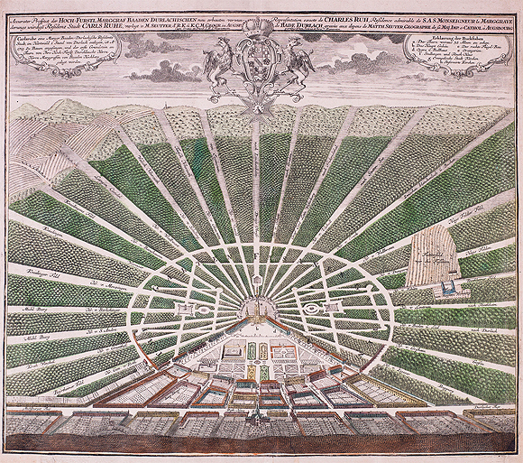 Georg Matthäus Seutter, Kupferstich, Prospekt der Stadt Karlsruhe, 1737 © Badisches Landesmuseum Karlsruhe