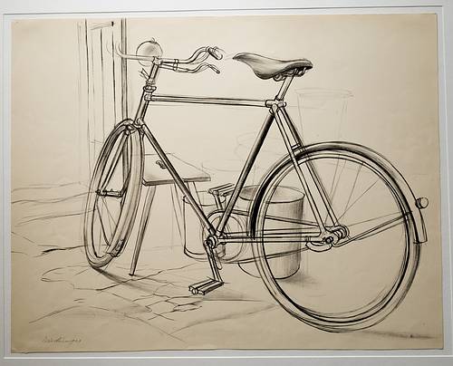 Fahrrad, um 1935" und stammt vom Freiburger K&uuml;nstler Rudolf Dischinger. Es entstand im Jahr 1964.. Kunstausstellung des Landkreises Waldshut in  St. Blasien