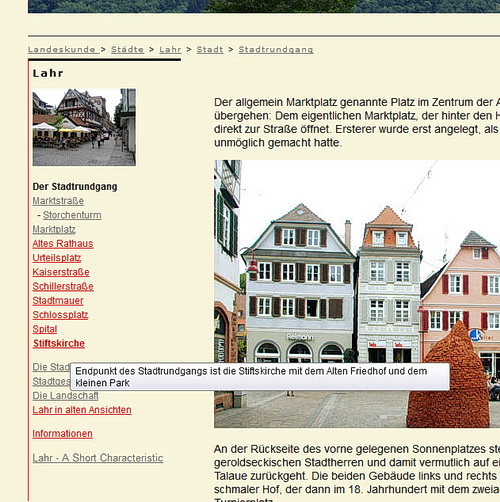 Barrierefrei: Die Seiten von kulturer.be &uuml;ber Lahr. Jeder Link erscheint mit einer Beschreibung, was sich dahinter verbirgt