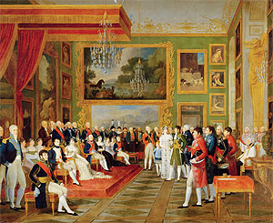 Ziviltrauung von Eugène de Beauharnais mit Prinzessin Auguste Amelie von Bayern in München, 13. Januar 1806. Gemälde, Öl/LW, Francois Guillaume Ménageot, 1808. Musée national des châteaux de Versailles et de Trianons. © bpk | RMN | Gérard Blot | Jean Schormans