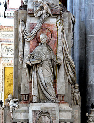 Johann Georg Dirr (1723–1779): Bernhard von Clairvaux, ihm zu Füßen der Putto mit dem Bienenkorb (Detail)