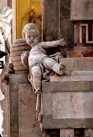 Johann Georg Dirr (1723–1779): Bernhard von Clairvaux, ihm zu Füßen der Putto mit dem Bienenkorb (Detail)