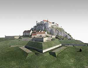 Virtuelle Rekonstruktion der Festungsanlage auf dem Hohentwiel in der 3D-App. Foto: SSG
