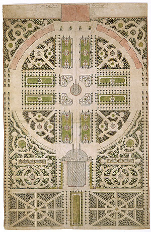 Schlossgarten Schwetzingen: Johann Ludwig Petri: Plan des Kreisparterres, 1752. Bild: LMZ/SSG