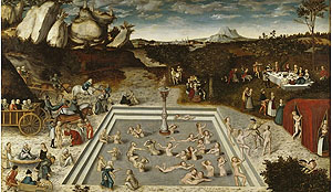 In Cranachs Bild "Der Jungbrunnen", einer Ikone für den Wunsch nach ewiger Schönheit, steigen ausschließlich Frauen, die sich gegenseitig bei der Verjüngungskur helfen.